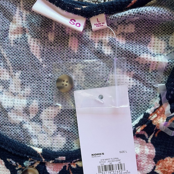 NWT - Kohl’s Navy floral button down waffle tee dress - size L - Picture 5 of 7